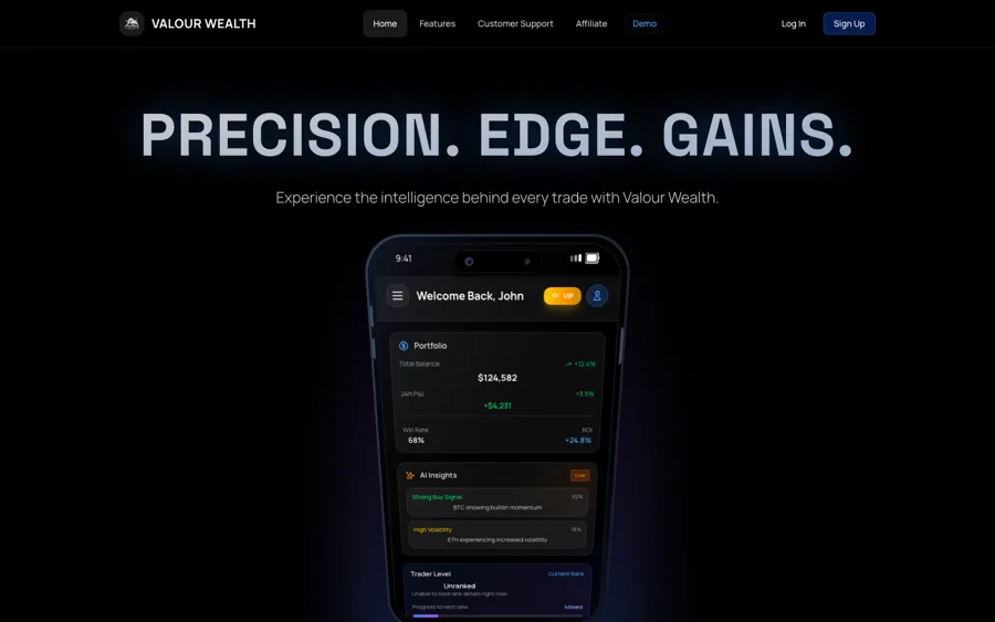 Valour Wealth — AI trading dashboard